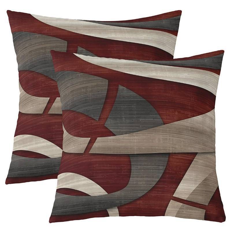 lot 71591 image: Abstract Spiral Throw Pillow Covers 16x16 Inch Set of 2 Retro Burgundy Red Gray Geometric Stripes Lines Cushion Covers for Teens Men Women Modern Simple Style Cushion Cases for Living Room Couch - Retail $17