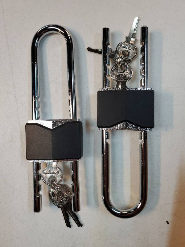 lot 71633 image: Long Shackle Padlock with Key Solid Brass Removable Adjustable Length Shackle for Gates, Cabinets, Motorcycle, Bike Lock (Black,2 Inch Wide)