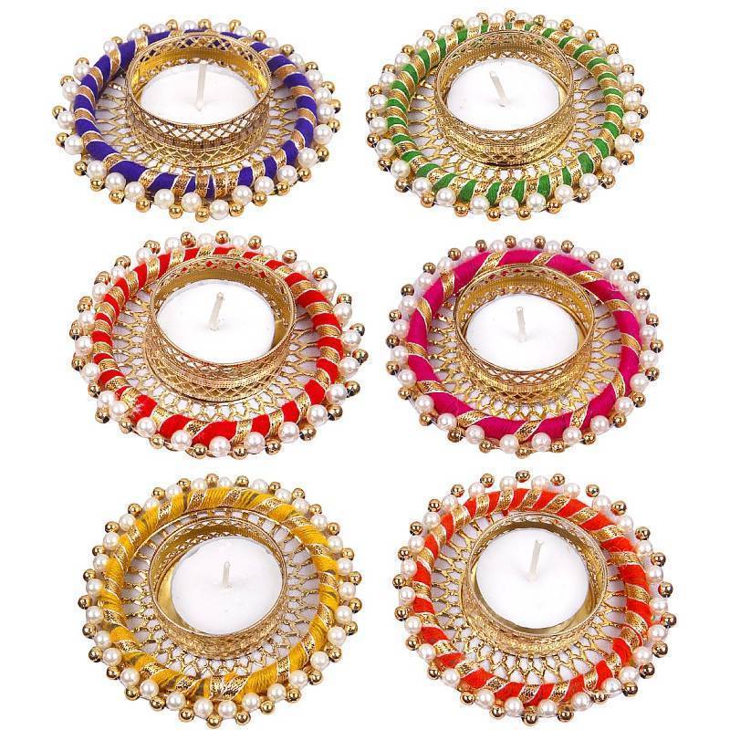lot 71642 image: Handicrafts Handmade Tealight Candle Holders for Diwali Decoration, Home Decor Gifts ItemsDiya for Home Office Pooja, Durga Puja Gift Sets (Multi Ring Big, Pack of 6) - Retail $20