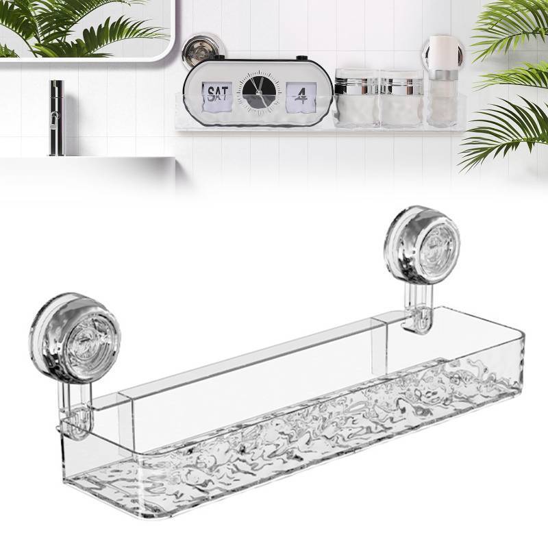 lot 72287 image: Corrugated Suction Cup Storage Holder, Movable Shower Shelf Suction Cup, Shower Caddy Large Organizer Bathroom, No-Drill Wall Mounted Bathroom Storage Rack Shelf(White) - Retail $18