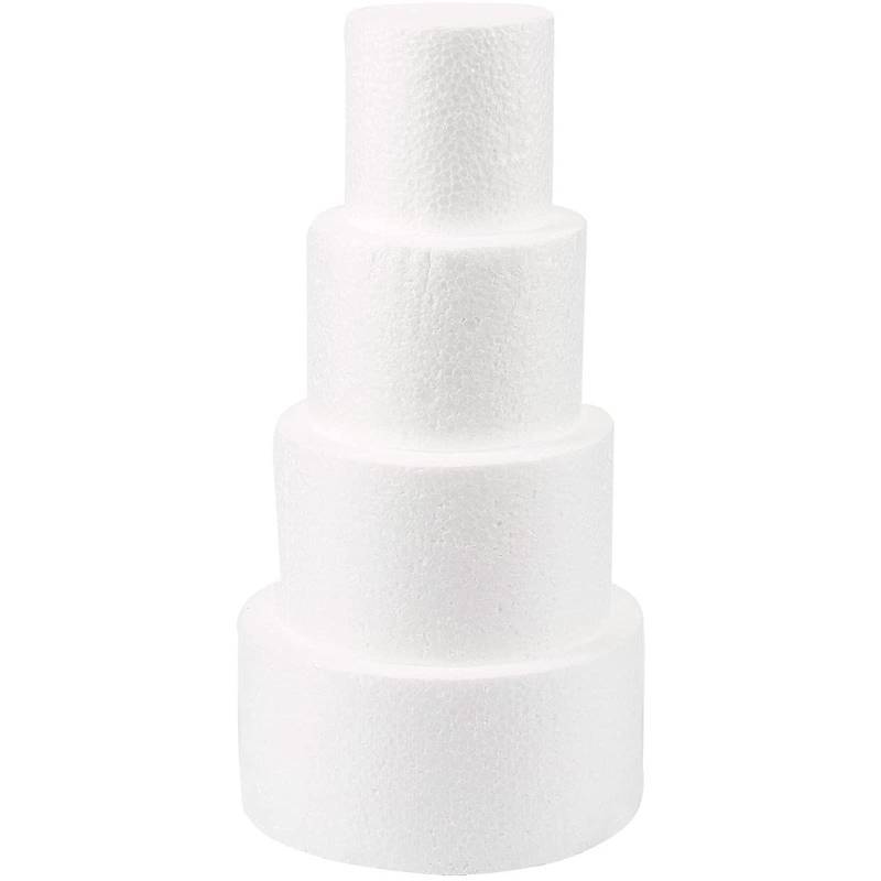 lot 72304 image: Round Foam Cake Dummy - 3, 4, 5 & 6 Dia x 3 H White 4-Pack - Cake Decorating Foam & Faux Wedding Props - Retail $12
