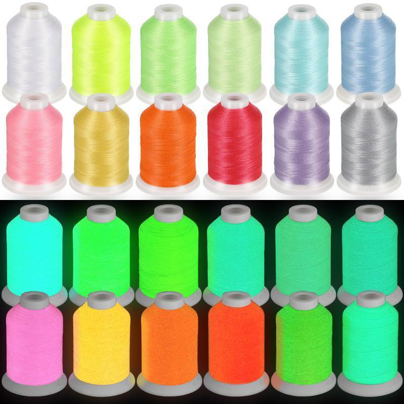 lot 71819 image: 12 Colors Glow in The Dark Embroidery Thread Colorful Luminary Polyester Machine Accessories 550 Yard Sewing Thread for Embroidery Quilting Sewing Decorations - Retail $21