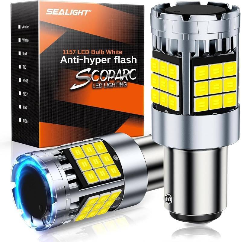 lot 71974 image: 1157 LED Bulb White, Anti Hyper Flashing 7528 BAY15D LED Bulbs for Reverse Light, Turn Signal Light, Parking DRL Tail Brake Lights, 6000K White, 2 Pack - Retail $40