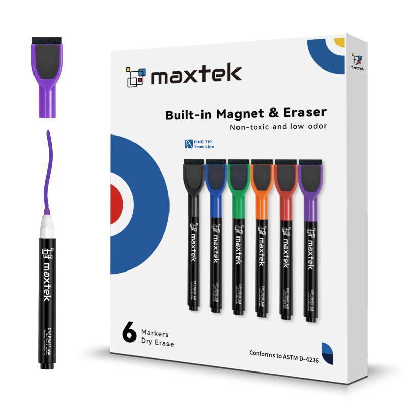 lot 25048 image: Dry Erase Markers - 6 Count Colorful Magnetic Dry Erase Markers Fine Tip with Eraser, Low Odor Whiteboard Markers for Calendar Boards - Retail $5