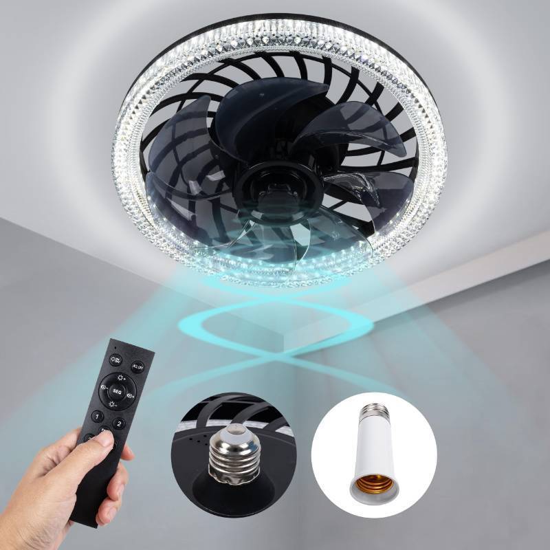lot 25082 image: Socket Ceiling Fan Light, Bulb Socket Fan with Remote, Dimmable E26 Base Ceiling Fans with Lights for Bedroom, Screw in Fan and Light Combo, Mini Small Ceiling Fan with Light, Recessed Light Fan Lamp - Retail $34