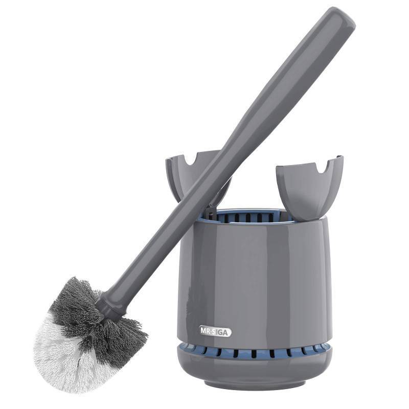 lot 34638 image: MR.SIGA Toilet Bowl Brush and Holder, Premium Quality, with Solid Handle and Durable Bristles for Bathroom Cleaning, Gray, 1 Pack - Retail $20
