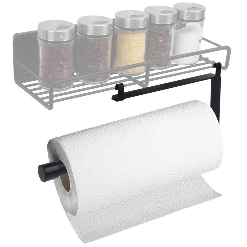 lot 72081 image: Hanging Paper Towel Holders, Paper Towel Holders for Magnetic Spice Rack Hanging Paper Towel Holder with Hook Space Saver Container for Kitchen Apartment, Drill Free, Black - Retail $7