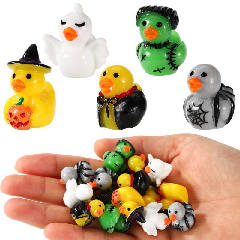 lot 15206 image: Halloween Mini Resin Ducks, Miniature Duck Ornament Assorted Witch Demon Bat Skull Ghost Pumpkin Design Tiny Decor for Halloween Party Favors Crafts Garden Patio
