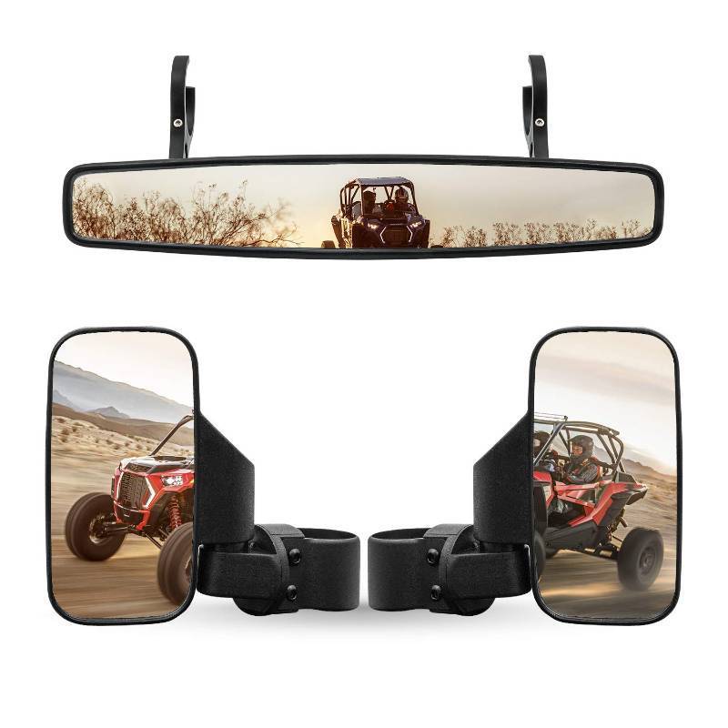 lot 15315 image: UTV Side Rear View Mirror And Center Mirror With 1.75 to 2 Roll Bar Cage Mount Compatible with Polaris RZR Honda Pioneer Yamaha Rhino Can-Am Maverick Commander Kawasaki Teryx - Retail $31