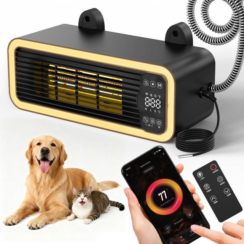 lot 34710 image: 1200W Dog House Heater with Thermostat WIFI Control, Dog Heaters for Outside Doghouse Chicken Coop, Greenhouse, Outdoor Pet Heater with 6.6FT External Temperature Probe and Anti-chew Cable - Retail $130