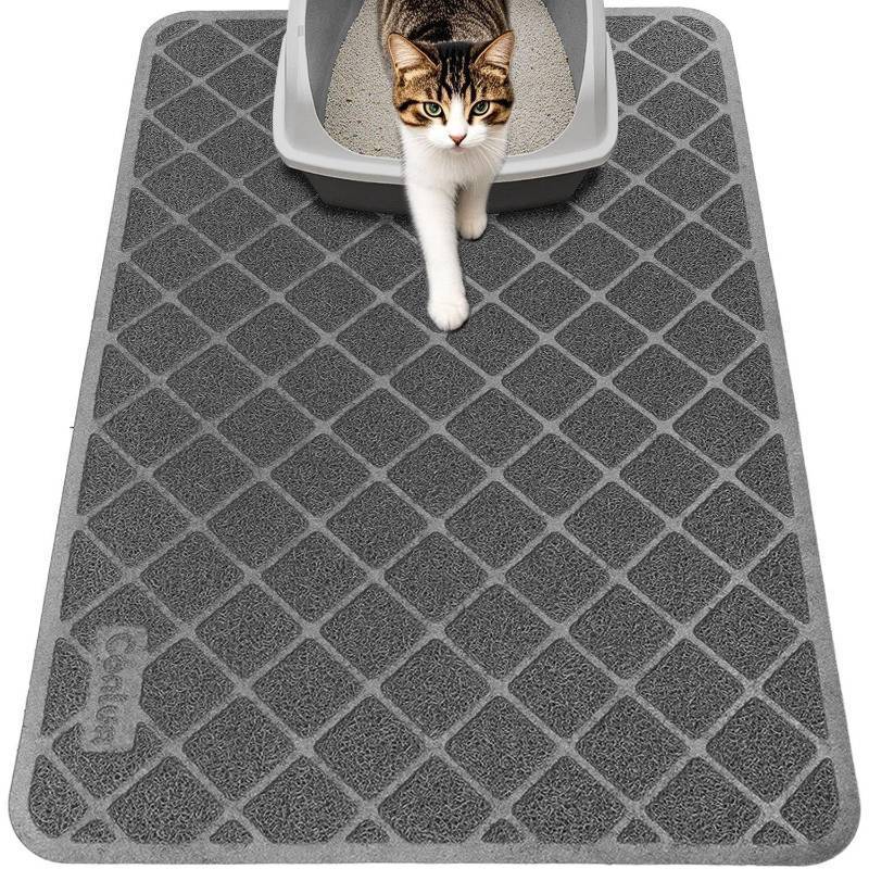 lot 34748 image: Cat Litter Mat Litter Trapping Mat, 35 x 23 Premium Durable PVC Grid Mesh with Scatter Control, Non-slip, Less Waste Cat Litter Box Mat, Soft on Paws, Urine Waterproof - Retail $15