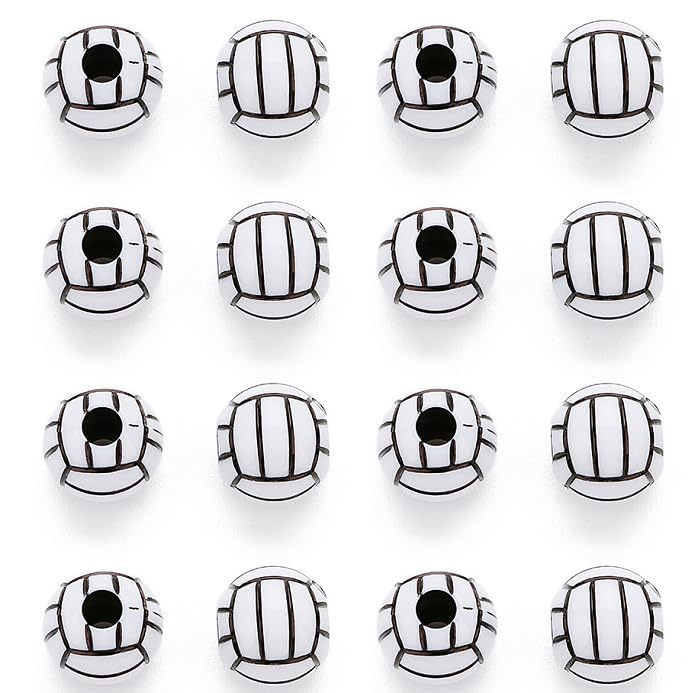 lot 34819 image: Silicone Sports Beads - 15mm Acrylic Volleyball Round Loose Beads with Big Hole for DIY Necklace, Bracelet & Pendant Making, Heart Shapes, Crafts & Sewing. COUNT UNKNOWN. - Retail $6