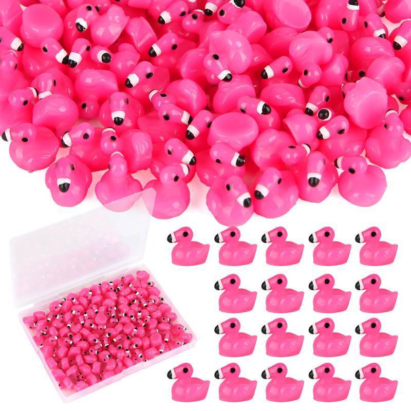lot 15365 image: 97pcs Mini Flamingo Resin Ducks, Pink Figurine Tiny Animals Set Toy Bulk for Garden Lawn Decor DIY Craft Dollhouse Micro Landscape Fairy Party Gifts - Retail $7
