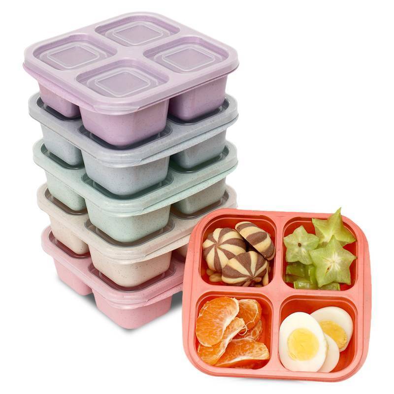 lot 15462 image: 6 Pack Snack Containers, 4 Compartment Snack Box Containers Bento Box, Reusable Meal Prep Lunch Containers for Adults Kids Toddler, Divided Food Containers for Travel Work School