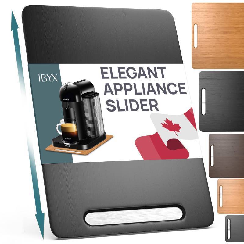 lot 34916 image: Elegant Sliding Tray for Your Coffee Maker & Heavy Kitchen Appliances - Sturdy, Slides Easily from Under The Cabinet (Black, 9.5W x 14D) - Retail $38