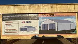 lot 155 image: Unused Sdlanch 25x33ft Double Door Metal Garage Kit - Model GS2533
