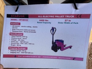 lot 161 image: Unused All Electric Pallet Truck - 4400lb capactiy, 3 mph walking speed