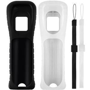 lot 6874 image: 2 Packs Silicone Case Cover with Wrist Strap for Nintendo Wii Remote Controller ((BlackWhite))