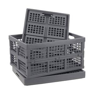 lot 6887 image: Nesmilers 3 Packs Plastic Collapsible Crates Folding Baskets Organizing Bin (32 L)