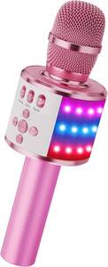 lot 6892 image: BONAOK Karaoke Microphone for Kids & Adults - Bluetooth Microphones Singing Mic with Disco Lights, Echo Effect, Built-in Speaker Portable Karaoke Player for Party Travel Gifts Q78(Light Pink)