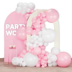 lot 6908 image: PartyWoo Pink and White Balloons, 140 pcs Pastel Pink and White Balloons Different Sizes Pack of 18 Inch 12 Inch 10 Inch 5 Inch for Balloon Garland or Arch as Birthday Decorations, Party Decorations