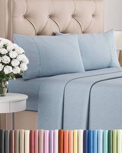 lot 6917 image: King Size 4 Piece Sheet Set - Comfy Breathable & Cooling Bed Sheets Set - Hotel Luxury Bedding for Women, Men, Kids, Teens, Boys & Girls - Deep Pockets, Soft & Wrinkle Free - Blue (Heathered Sheets)