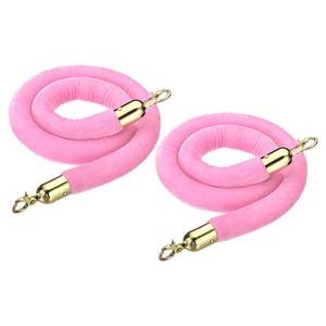 lot 6923 image: PATIKIL 4 Feet Light Pink Velvet Stanchion Rope, 2 Pack Crowd Control Barrier Rope with Snap Hooks for Posts Stands Queue Divider of Hotel Theater, Golden