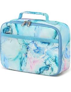 lot 6925 image: LEDAOU Lunch Bag Kids Insulated Lunch Box Girls Toddler Reusable LunchBox for School Picnic Hiking (Marble Blue)