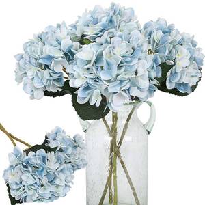 lot 6929 image: Kisflower Blue Hydrangea Artificial Flowers 6pcs Faux Hydrangea Flowers, Fake Flowers for Table Centerpiece, Blue Silk Hydrangea Flowers with Stems for Home Wedding Party Decor