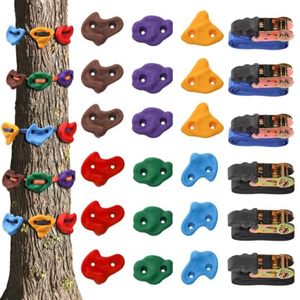 lot 6946 image: Youeon 18 Pcs Tree Climbing Holds with 6 Ratchet Straps, Outdoor Tree Climbing Kit, Outdoor, Backyard, Gym, Obstacle Course Training