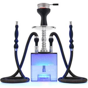 lot 6951 image: Hookah Set with Everything - Kitosun Updated Cube Modern Shisha include Vulcan HMD Silicone Phunnel Bowl Silk Pipe Coal Tongs Remote LED Light for Great Smoking  Easy Cleaning Easy Inhale 2 Hoses