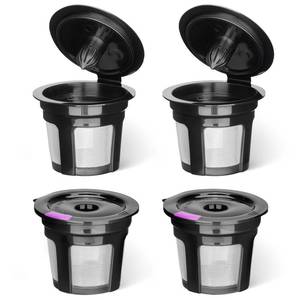 lot 6954 image: Reusable K Cups for Keurig K Elite, K Classic, K Compact, K Latte, K Duo and All 2.0 & 1.0 Coffee Makers, 4 Pack K Cup Coffee Filters - Black