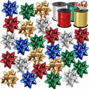 lot 6959 image: JOYIN Christmas 34 Pcs Bows and Ribbons Set, 4 Rolls of Curling Ribbons with 30 Pcs Bows, Gift Wrapping DIY for Holiday Crafts Decoration