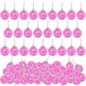 lot 6962 image: Pink Mini Disco Ball Decor 60 Pack Hanging Mirror Ball Ornaments 1.2 Inch Disco Balls Decorations Bulk for Party Christmas Tree Cake Room Birthday