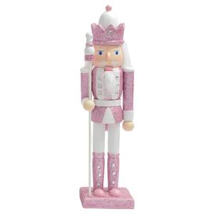 lot 6966 image: BrichLife 11.8 Tall Wooden Nutcracker Soldier Figure Decoration Traditional Wooden Nutcracker Soldier Christmas Decoration Ornament Holiday Party Outdoor (Pink Scepter King)