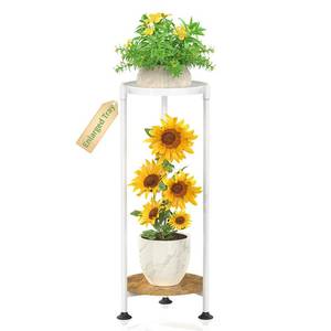 lot 6978 image: KMOTASUO 2 Tier White Plant Stand Indoor for Large Tall Heavy Duty Planter, Multiple Sturdy Metal Flower Corner Rack for Narrow House Floor, Iron Vertical Level Round Orchi Holder Organizer, Modern