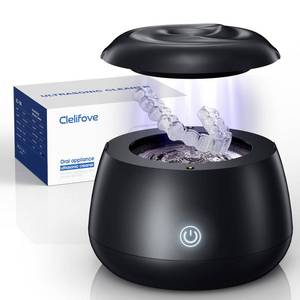 lot 8008 image: Ultrasonic Retainer Cleaner Machine 48kHz Denture and Aligner Cleaning Pod for Mouth Guards Night Guards Dental Trays Braces Toothbrushes Jewelry with 200ML Capacity (Black)