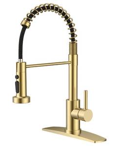 lot 8010 image: QFN Gold Kitchen Faucet with Pull Down Sprayer, Stainless Steel Commercial Single Handle Classic Spring Kitchen Sink Faucet with Deckplate Fit for 1 or 3 Hole for Farmhouse Rv Laundry Room