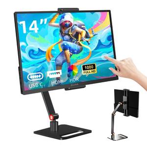 lot 8014 image: 14 Inch Touchscreen Portable Monitor 1200P Slim and Lightweight Bezel less FHD IPS HDR Gaming Monitor, Laptop Travel Sub-Monitor with Built-in Speakers and VESA for Laptop Mac PC Xbox PS45 Switch