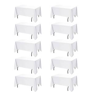 lot 8018 image: Dailyset 10-Pack White Tablecloths for Rectangle Tables, 60 x 120 Inches, Stain-Resistant Polyester Fabric for 6 Foot Tables - Washable Table Covers for Weddings, Banquets, Birthday, Parties, Events