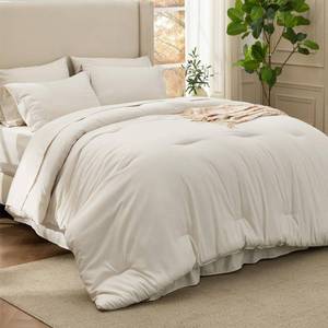 lot 8021 image: Bedsure Queen Comforter Set Beige - Bed in a Bag Queen Size Bedding 7 Pieces, Cationic Dyed Bed Set Gift for Family, Beige Soft Bedding for All Seasons Comforter with Sheets, Pillowcases & Shams