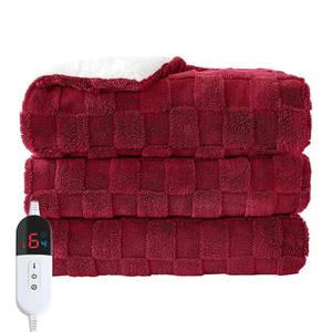 lot 8023 image: Easthome Electric Heated Throw Blanket - Jacquard Checkered Sherpa 50x60 Fast Heating Bed Blankets with 6 Heating Levels & 4 Hours Auto Off, Over-Heat Protection ETL, Red