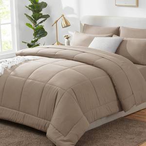 lot 8025 image: CozyLux Queen Comforter Set Khaki, 7 Pieces Bed in a Bag, Khaki Comforter Queen Size, All Season Bedding Sets with Stitch Quilted Comforter, Flat Sheet, Fitted Sheet, Pillowcases
