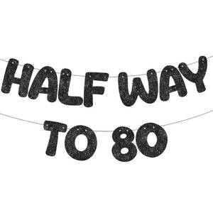 lot 8044 image: Fulmoon Pre Strung Halfway to 80 Banner Glitter 40th Birthday Decorations Men Funny Happy Birthday Sign 40th Wedding Anniversary Sign Decor(Black)