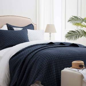 lot 8063 image: SunStyle Home Queen Quilt Bedding Set Navy, Lightweight Comforter Bedspread Blanket Full Queen Size Quilt, Durable Quilted Stitching Coverlet with 2 Pillow Shams Diamond Pattern All Seasons 3pcs