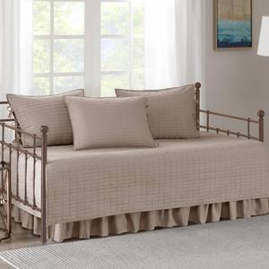 lot 8066 image: Comfort Spaces Daybed Cover - Luxe Double Sided-Quilting, All Season Cozy Bedding with Bedskirt, Matching Shams, Kienna Taupe 75x39 5 Piece