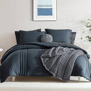 lot 8079 image: Monbix King Size Comforter Set - 7 Pieces Bed in a Bag King, Blue Gray Bedding Sets with Comforter, All Seasons Comforter Bed Set with Sheets, Pillowcases & Shams