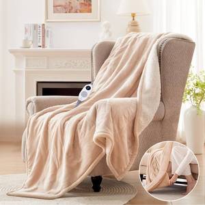 lot 8082 image: Westinghouse Electric Throw Blanket with Foot Pocket for Adults, Soft Flannel to Sherpa Heated Throw with 6 Heating Levels & 2-10 Hours Time Settings, Fast Heating & Machine Washable, 50x62, Beige