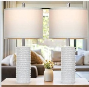 lot 8089 image: 24.5 Modern Ceramic Table Lamps for Living Room Farmhouse Nightstand Lamps Set of 2 with White Linen Shade Office Reading Lamp Bedroom Lamps for Bedside End Table, Bedroom, Living Room, White