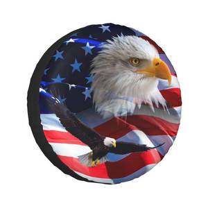lot 8096 image: 14 Inch Spare Tire Cover Weatherproof Sun Protection Wheel Tire Cover Universal Fit Trailers RV SUV Truck Camper Travel Bald Eagle US Flag